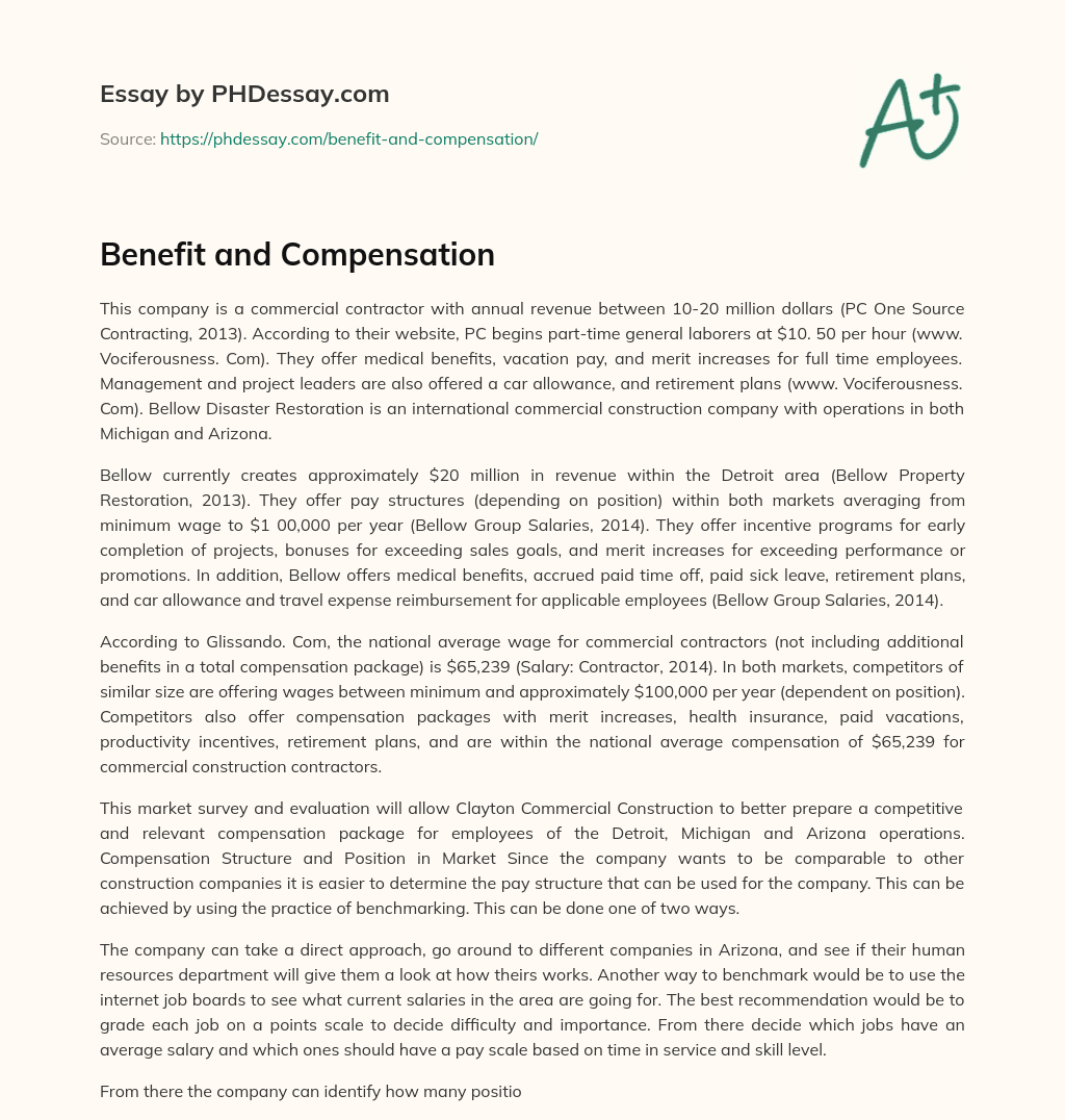 Benefit and Compensation essay