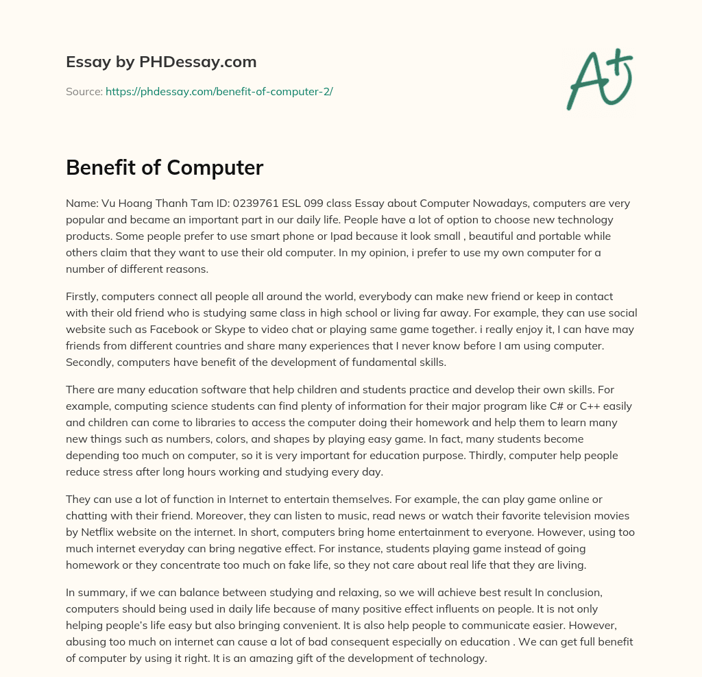 Benefit of Computer essay