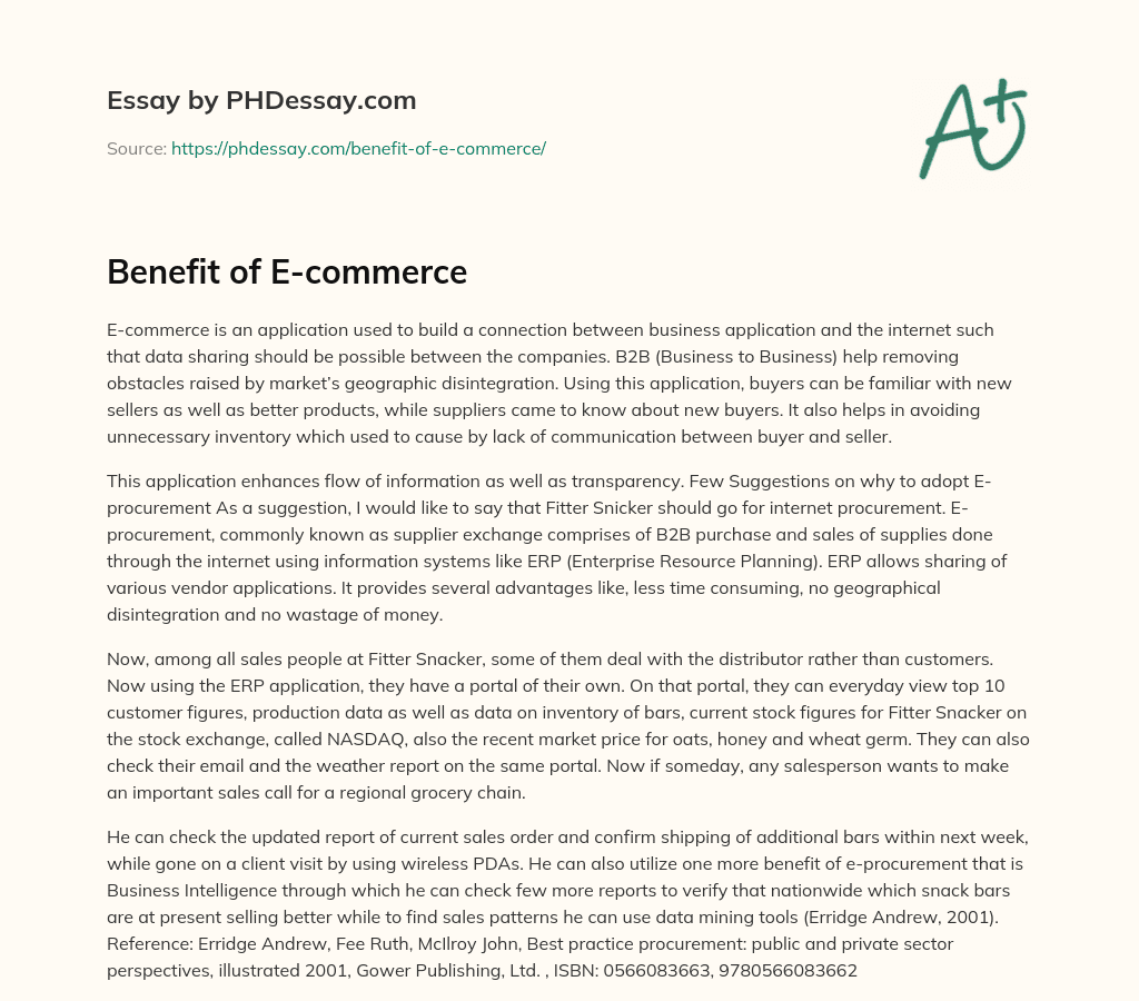 Benefit of E-commerce essay
