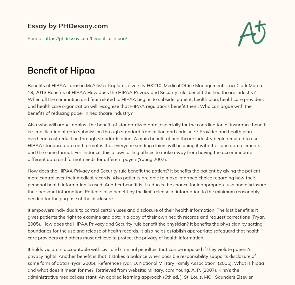 Benefit of Hipaa essay