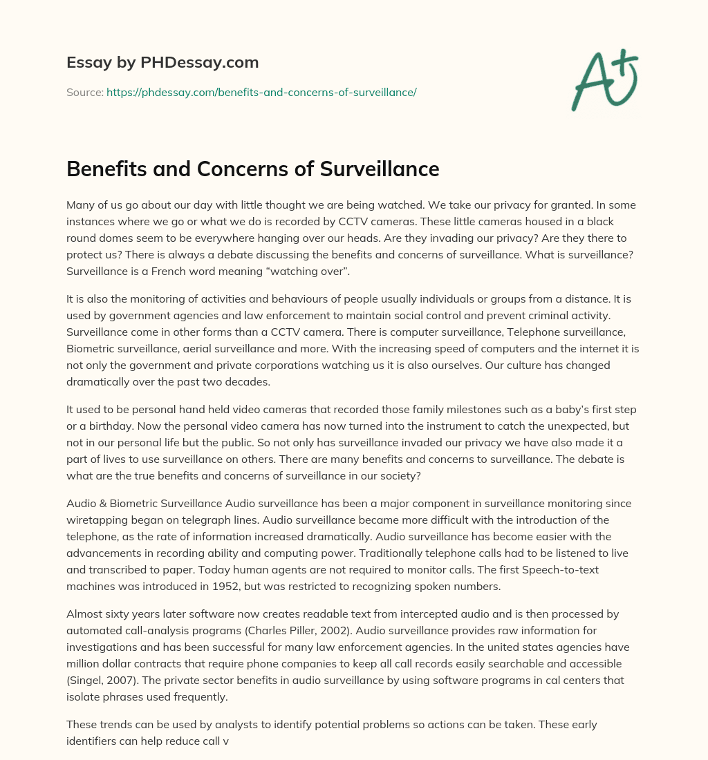 Benefits and Concerns of Surveillance essay