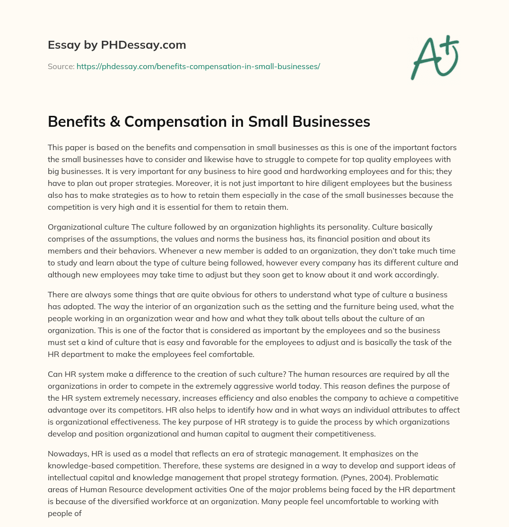 Benefits & Compensation in Small Businesses essay