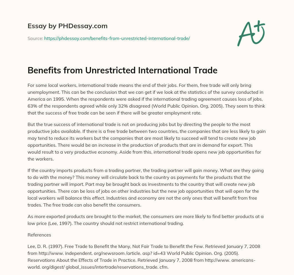Benefits from Unrestricted International Trade essay