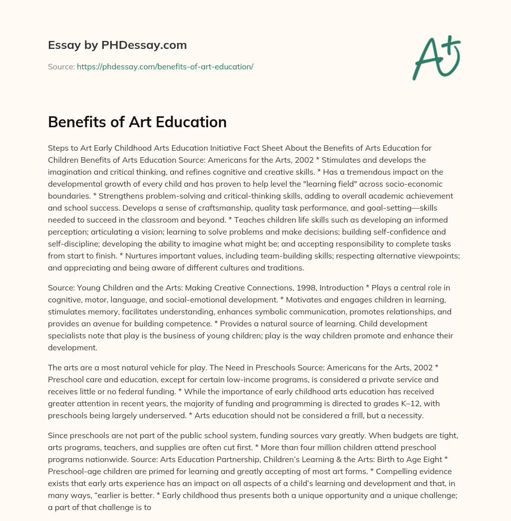 Benefits of Art Education essay