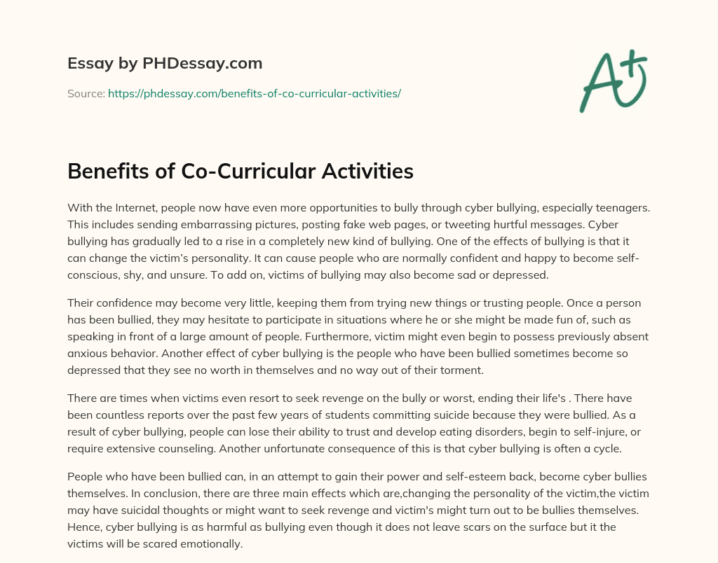 Benefits of Co-Curricular Activities essay