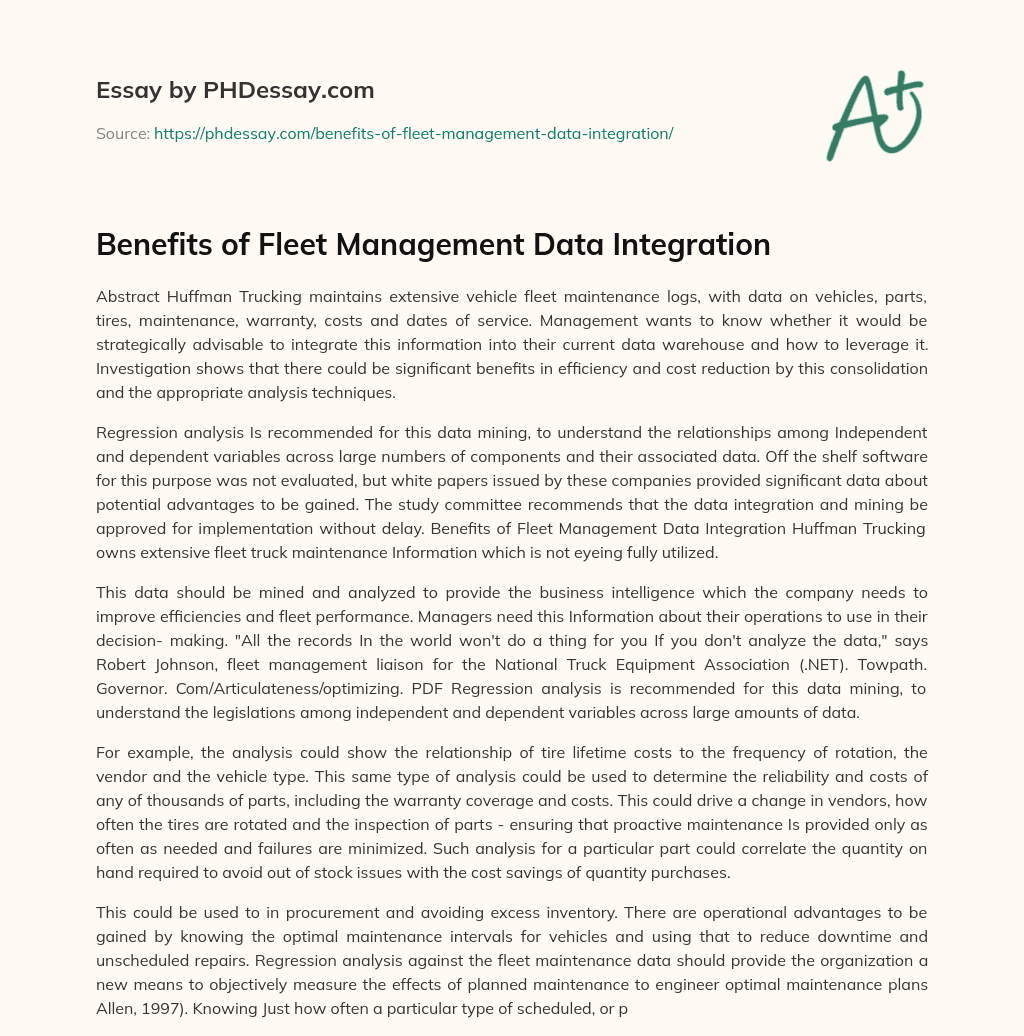 Benefits of Fleet Management Data Integration essay