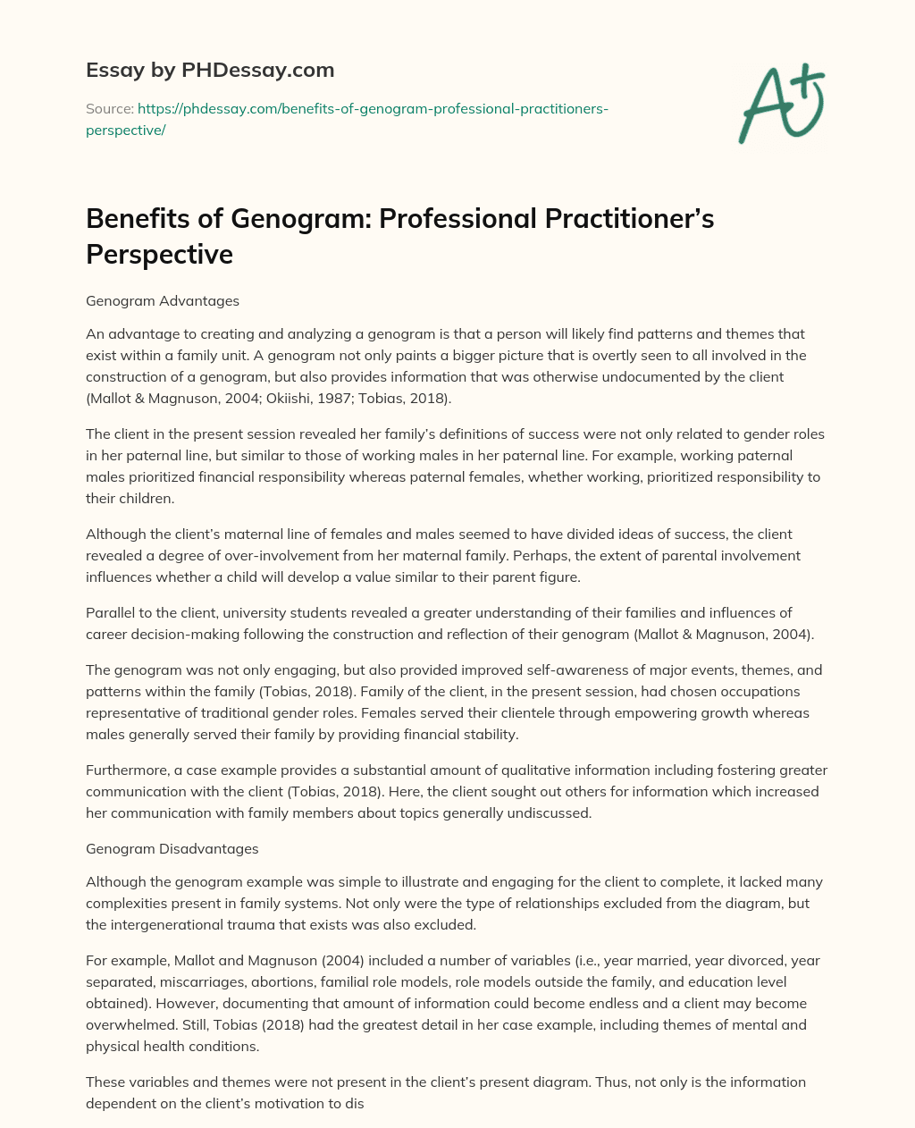Benefits of Genogram: Professional Practitioner’s Perspective essay