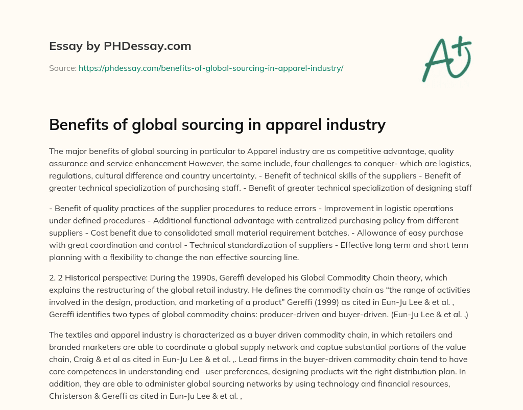 Benefits of global sourcing in apparel industry essay