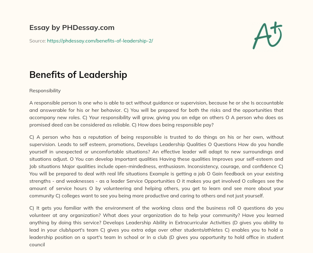 Benefits of Leadership essay