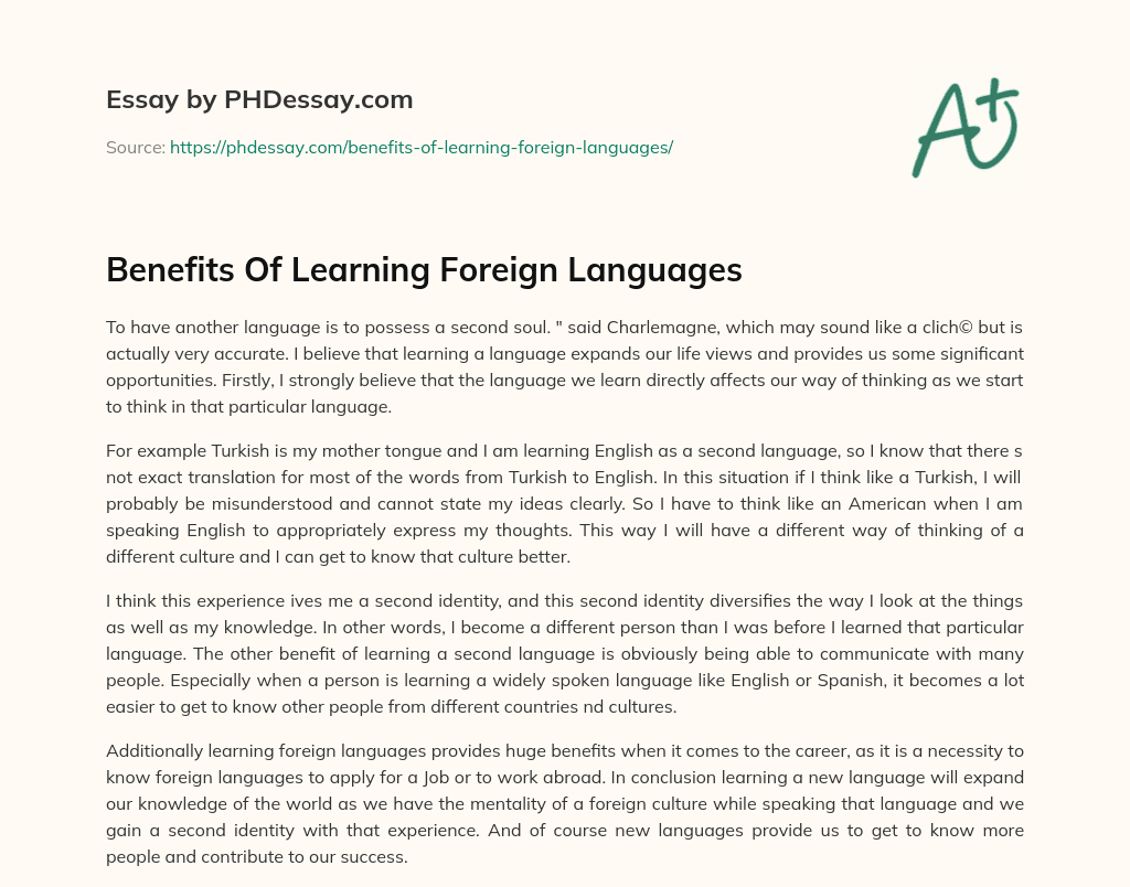 Benefits Of Learning Foreign Languages 300 Words PHDessay