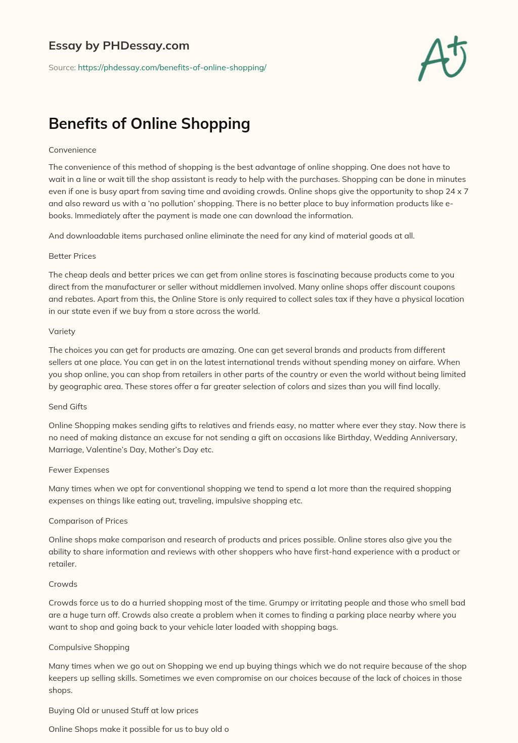write an essay on online shopping in english