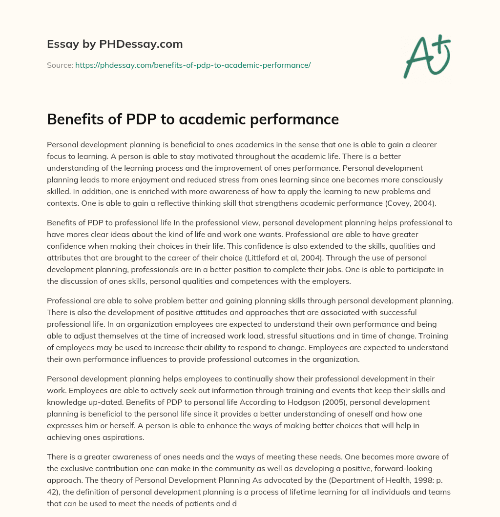 Benefits of PDP to academic performance essay