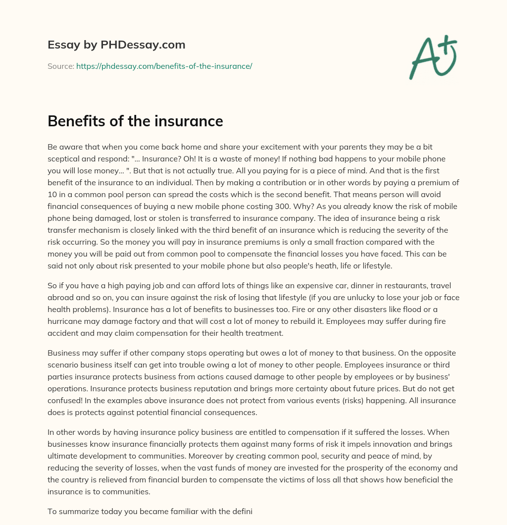 Benefits of the insurance essay