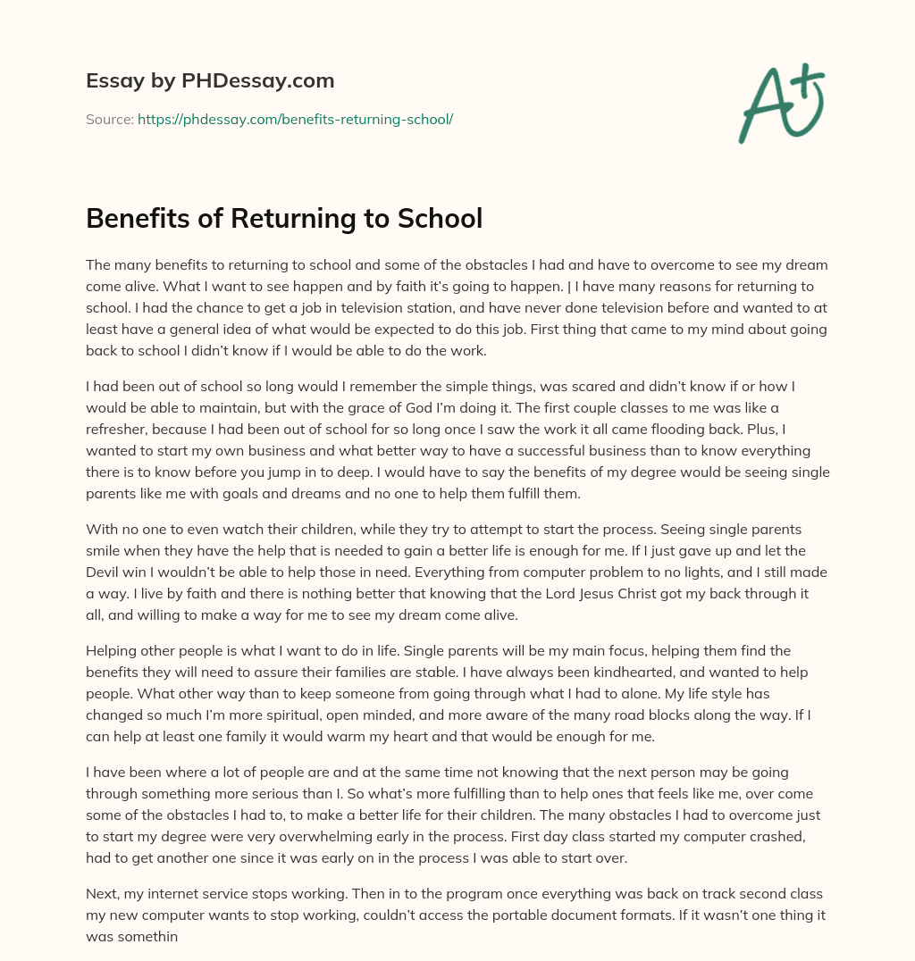 Benefits of Returning to School essay
