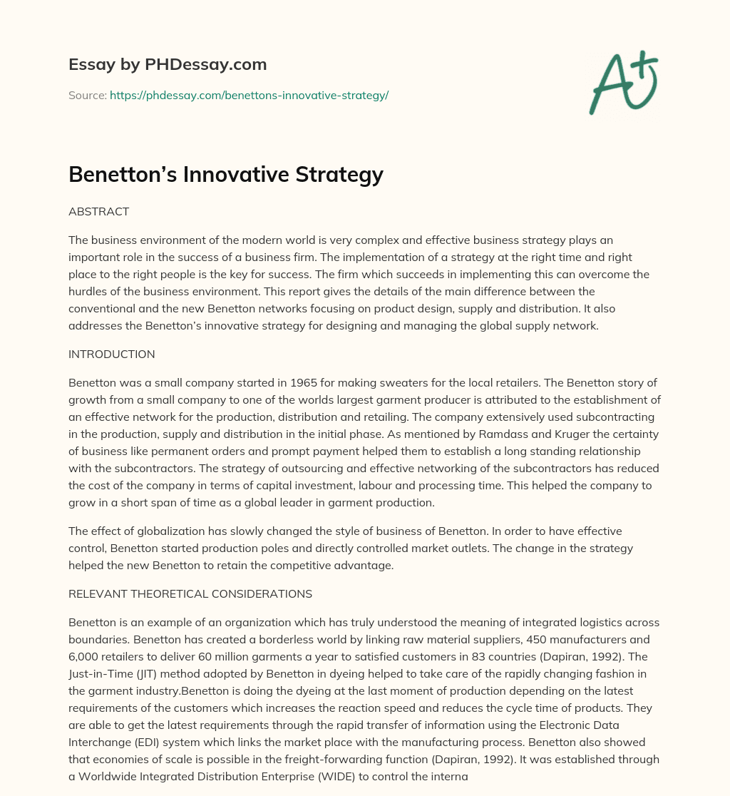 Benetton’s Innovative Strategy essay