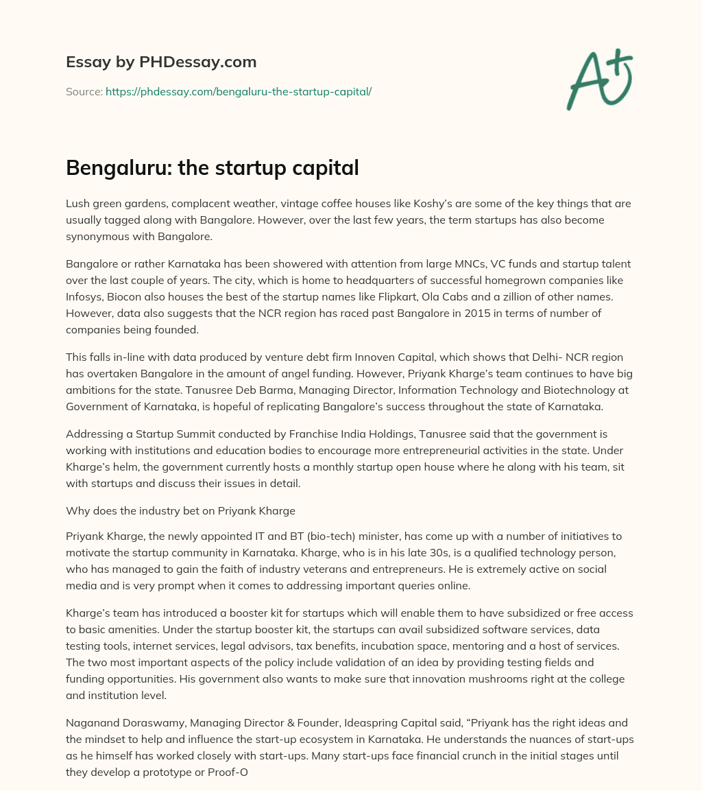 Bengaluru: the startup capital essay
