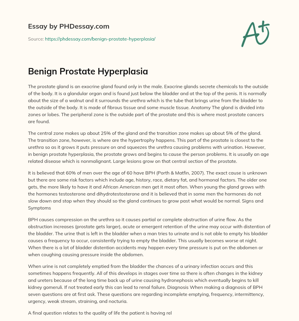 Benign Prostate Hyperplasia essay