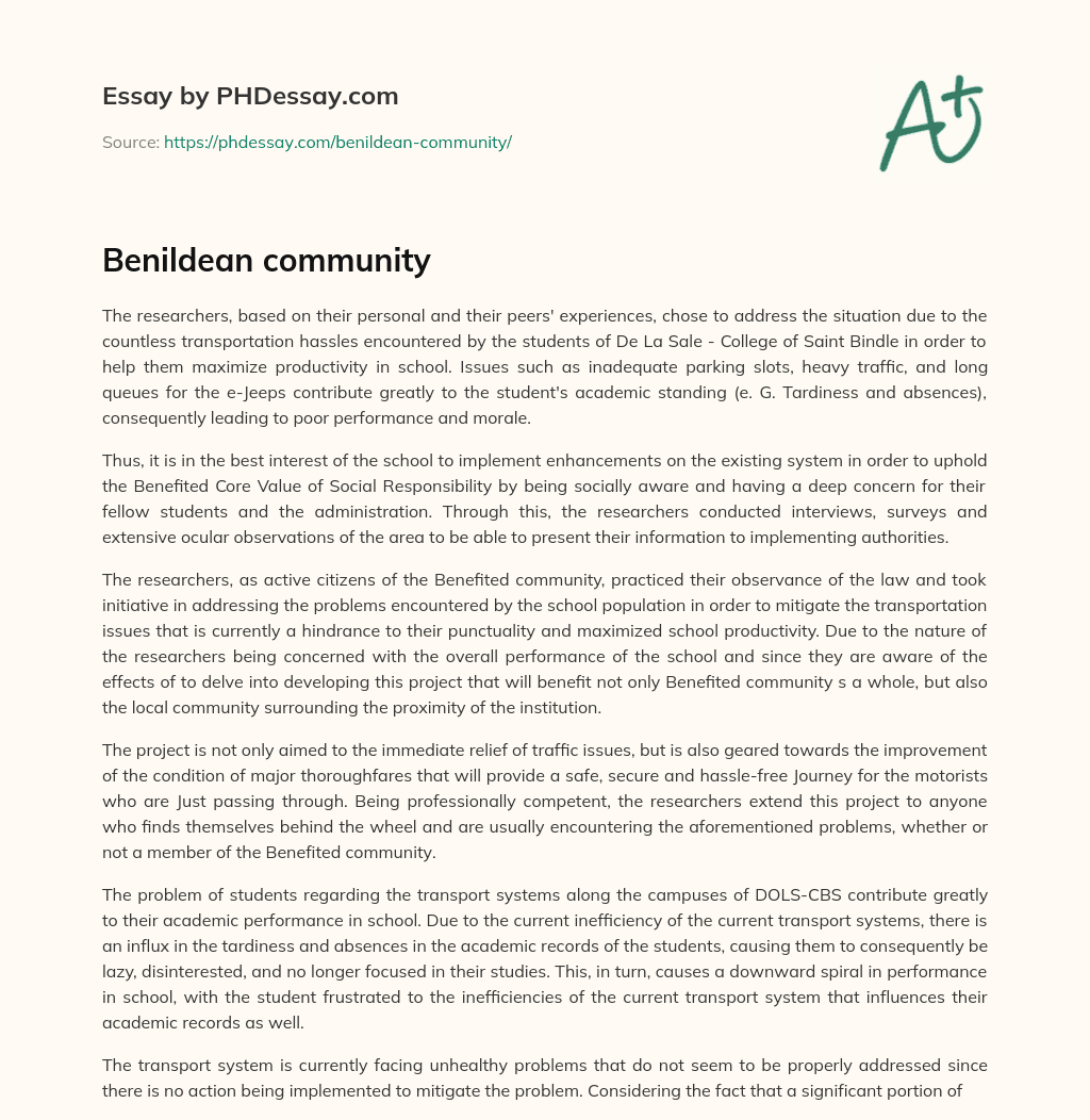 Benildean community essay