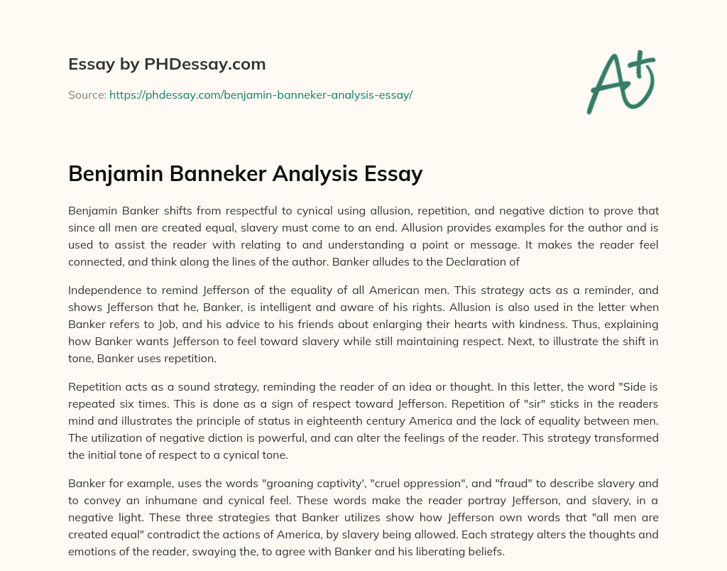 Benjamin Banneker Analysis Essay essay
