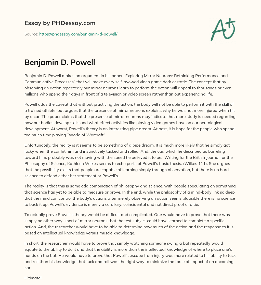 Benjamin D. Powell essay