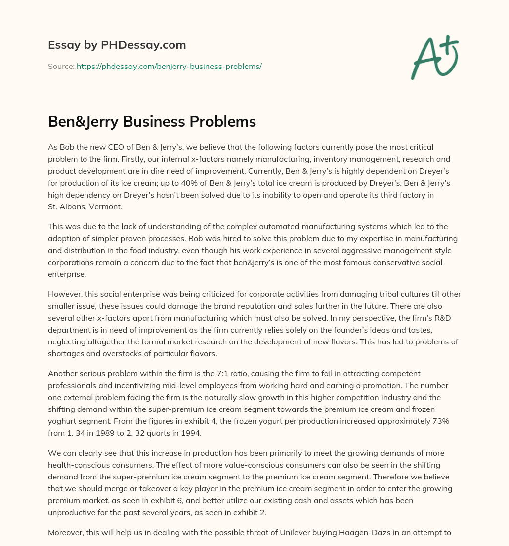 Ben&Jerry Business Problems essay