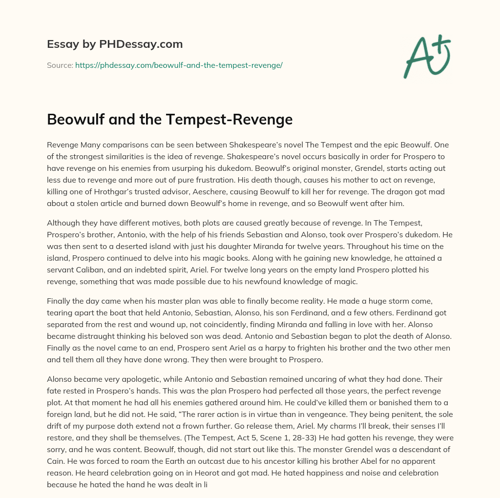 Beowulf and the Tempest-Revenge essay