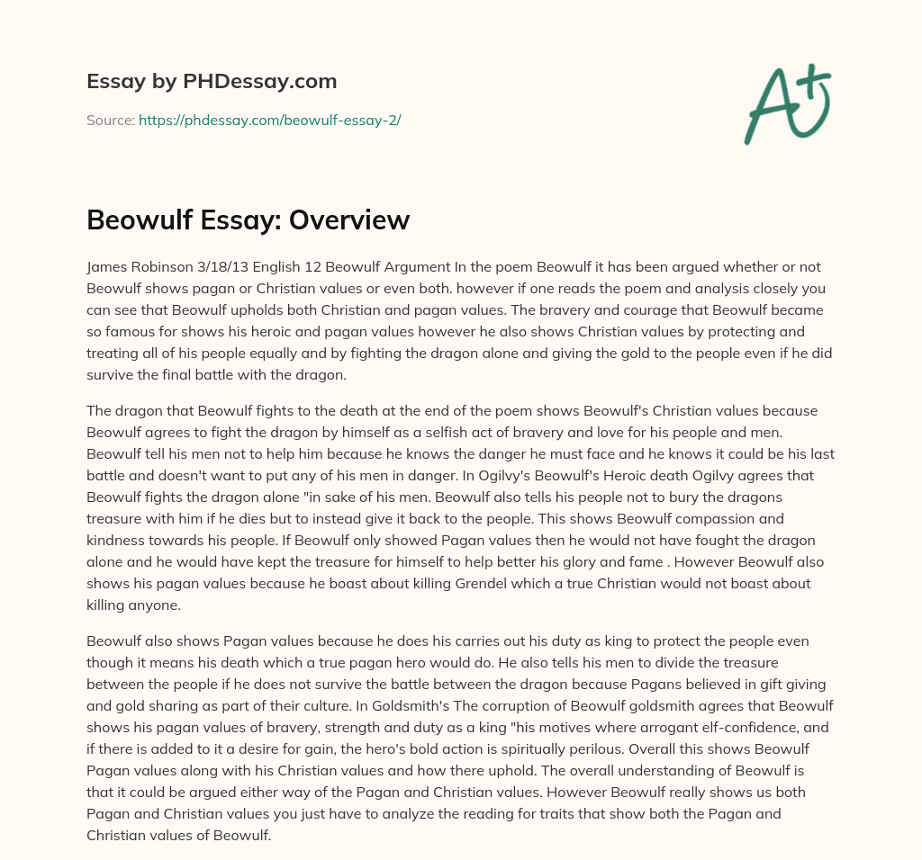 Beowulf Essay: Overview essay
