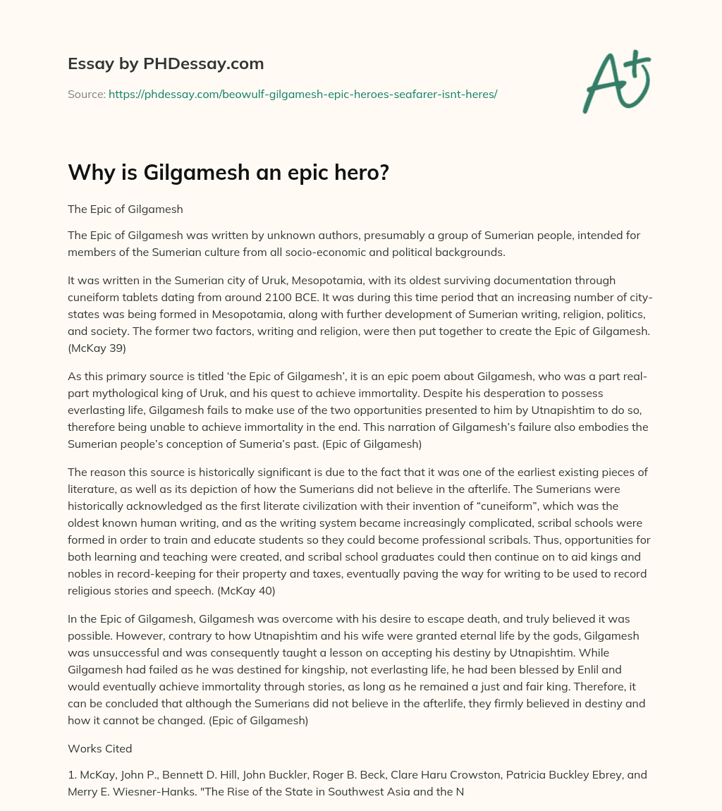 Why is Gilgamesh an epic hero? essay