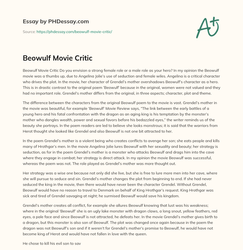 Beowulf Movie Critic essay