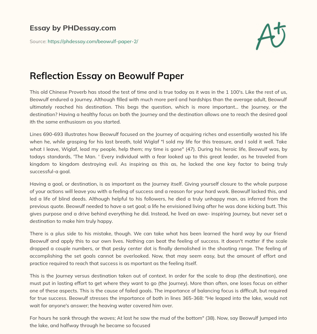 Reflection Essay on Beowulf Paper - PHDessay.com