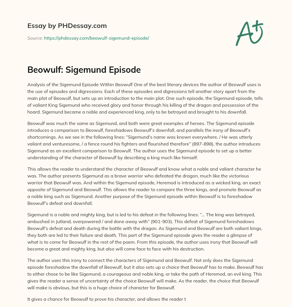 Beowulf: Sigemund Episode essay
