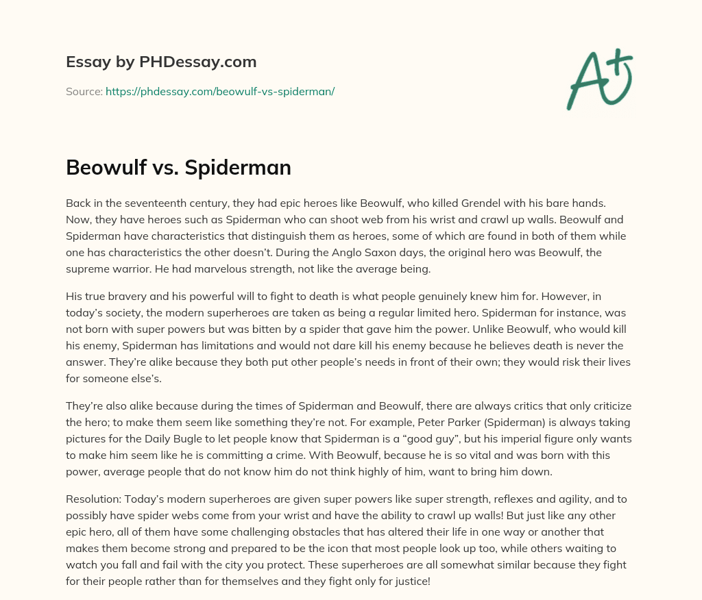 Beowulf vs. Spiderman essay