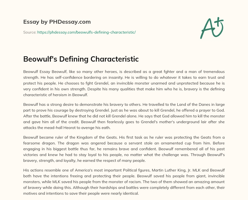 Beowulf’s Defining Characteristic essay