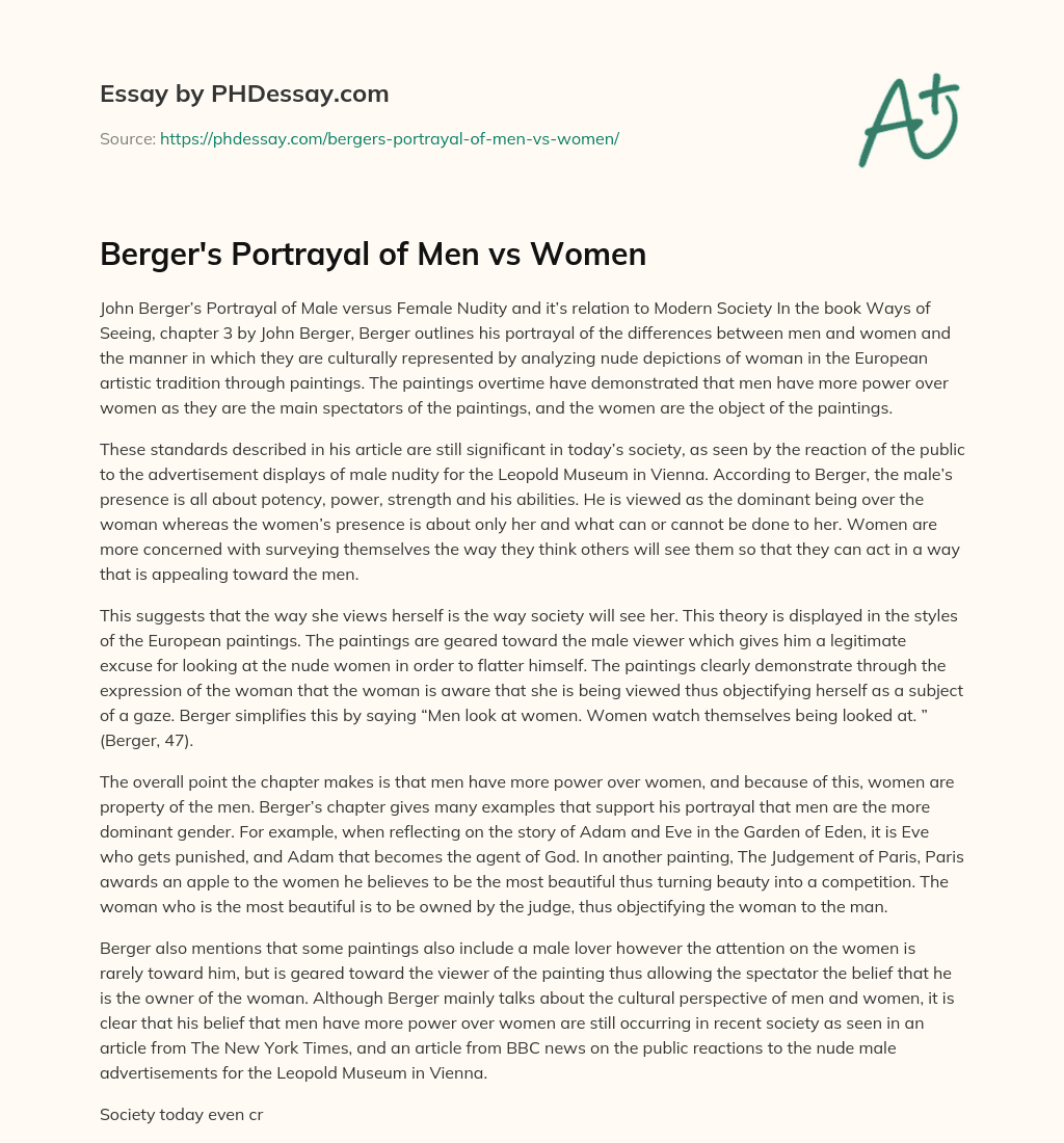 Berger’s Portrayal of Men vs Women essay