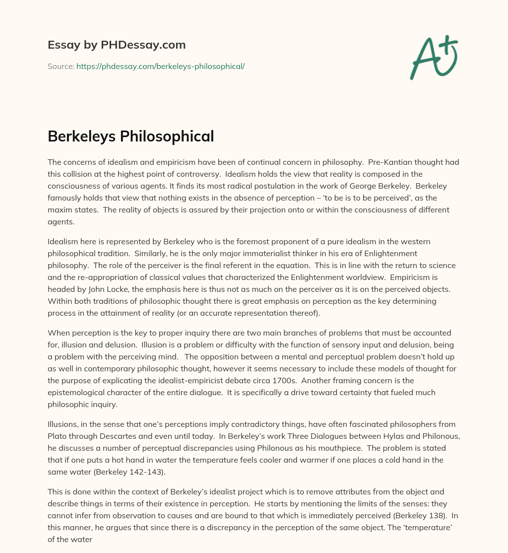 Berkeleys Philosophical essay