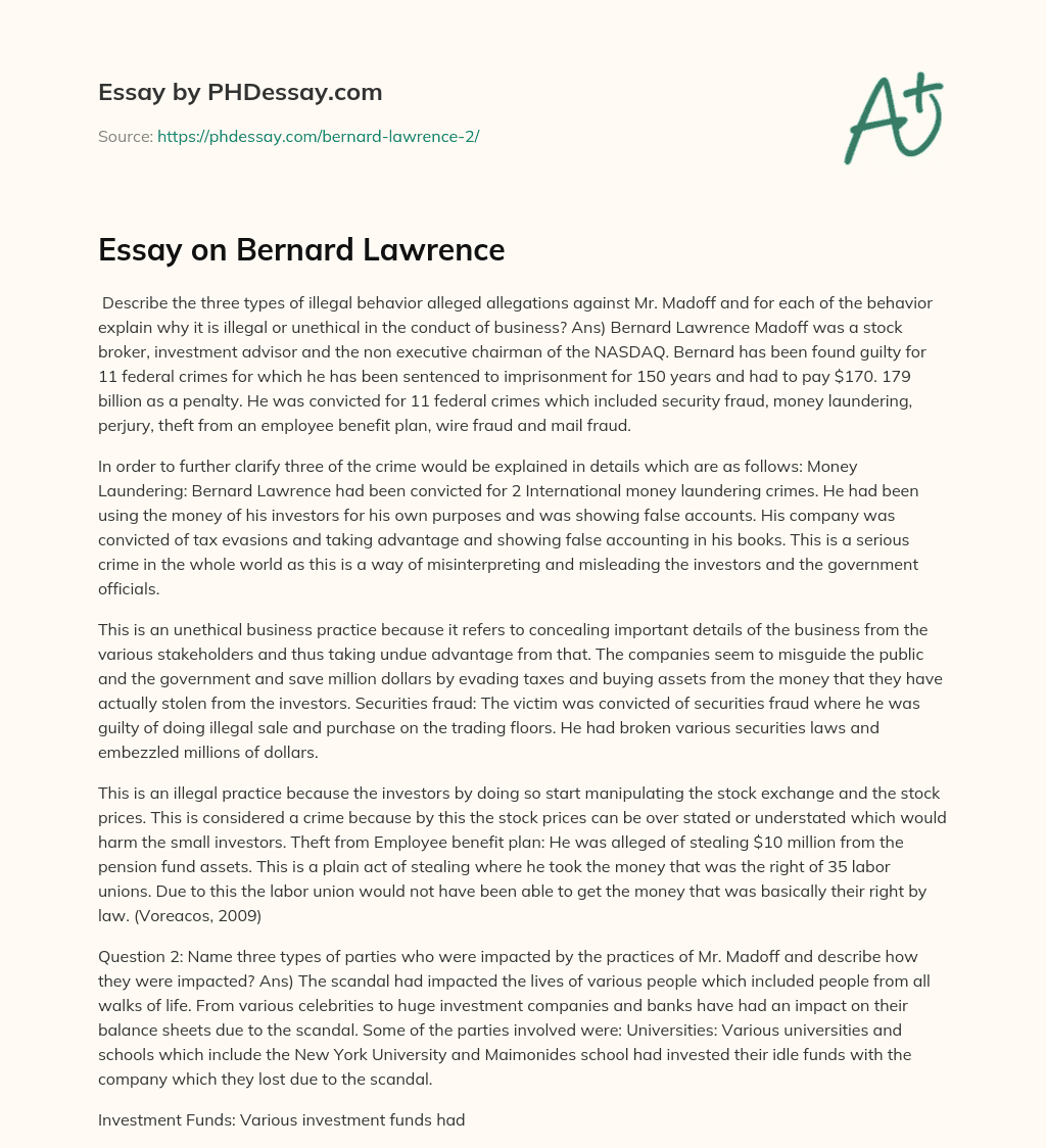 Essay on Bernard Lawrence essay