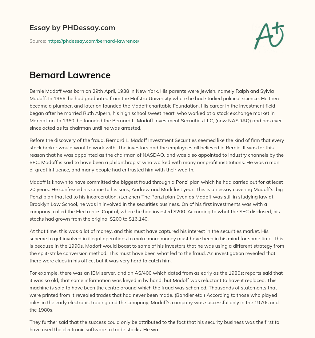 Bernard Lawrence essay