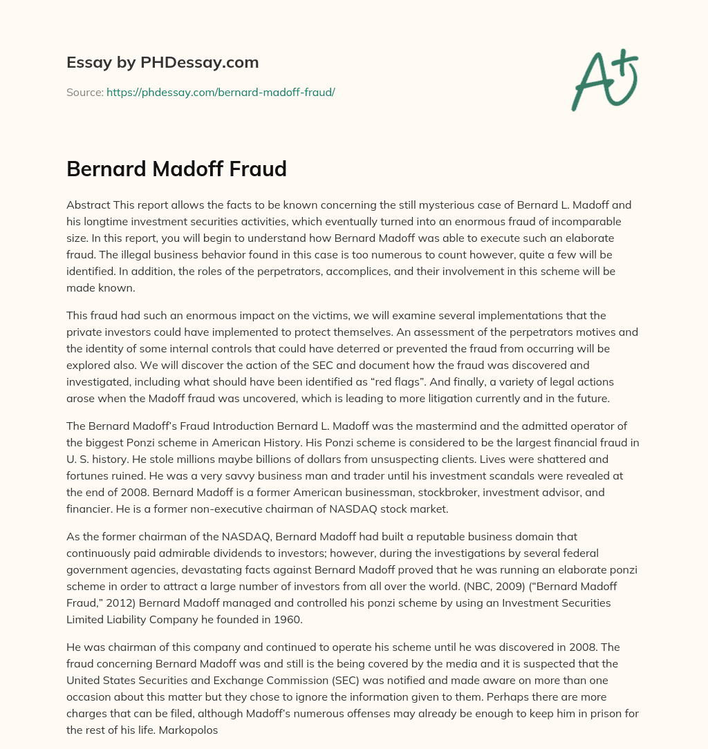Bernard Madoff Fraud essay