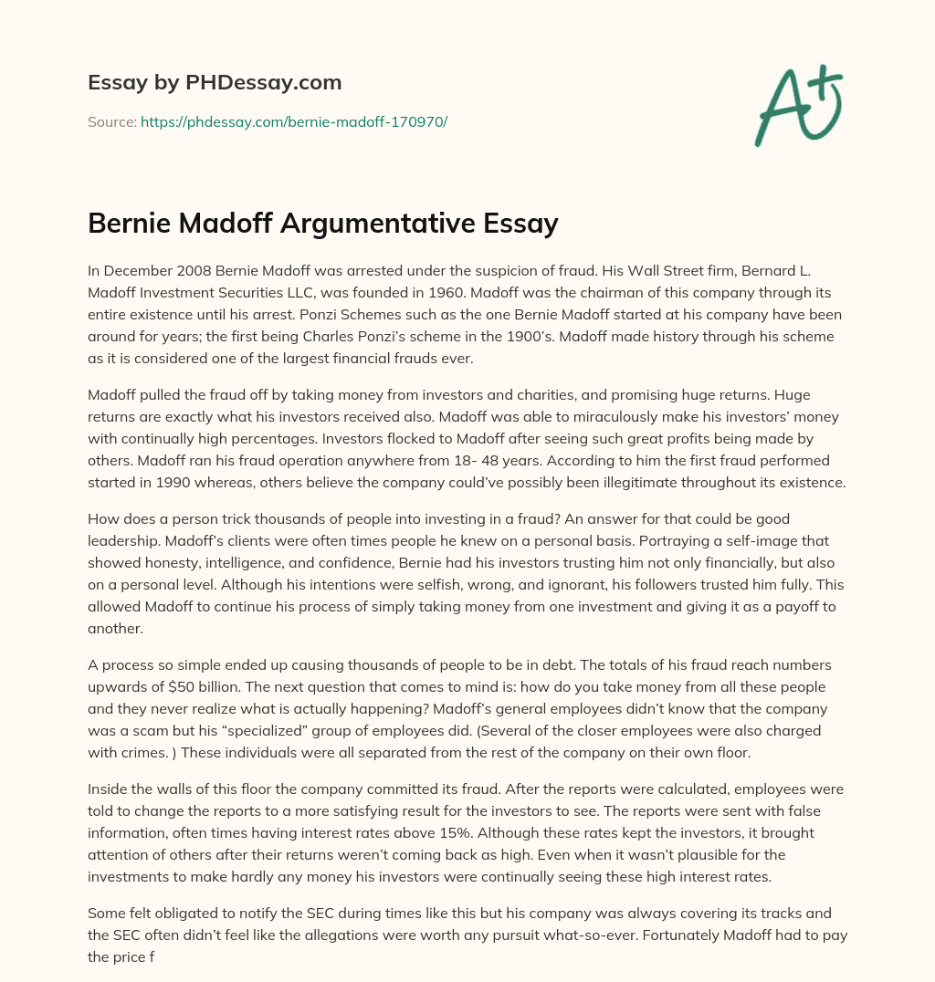 Bernie Madoff Argumentative Essay essay