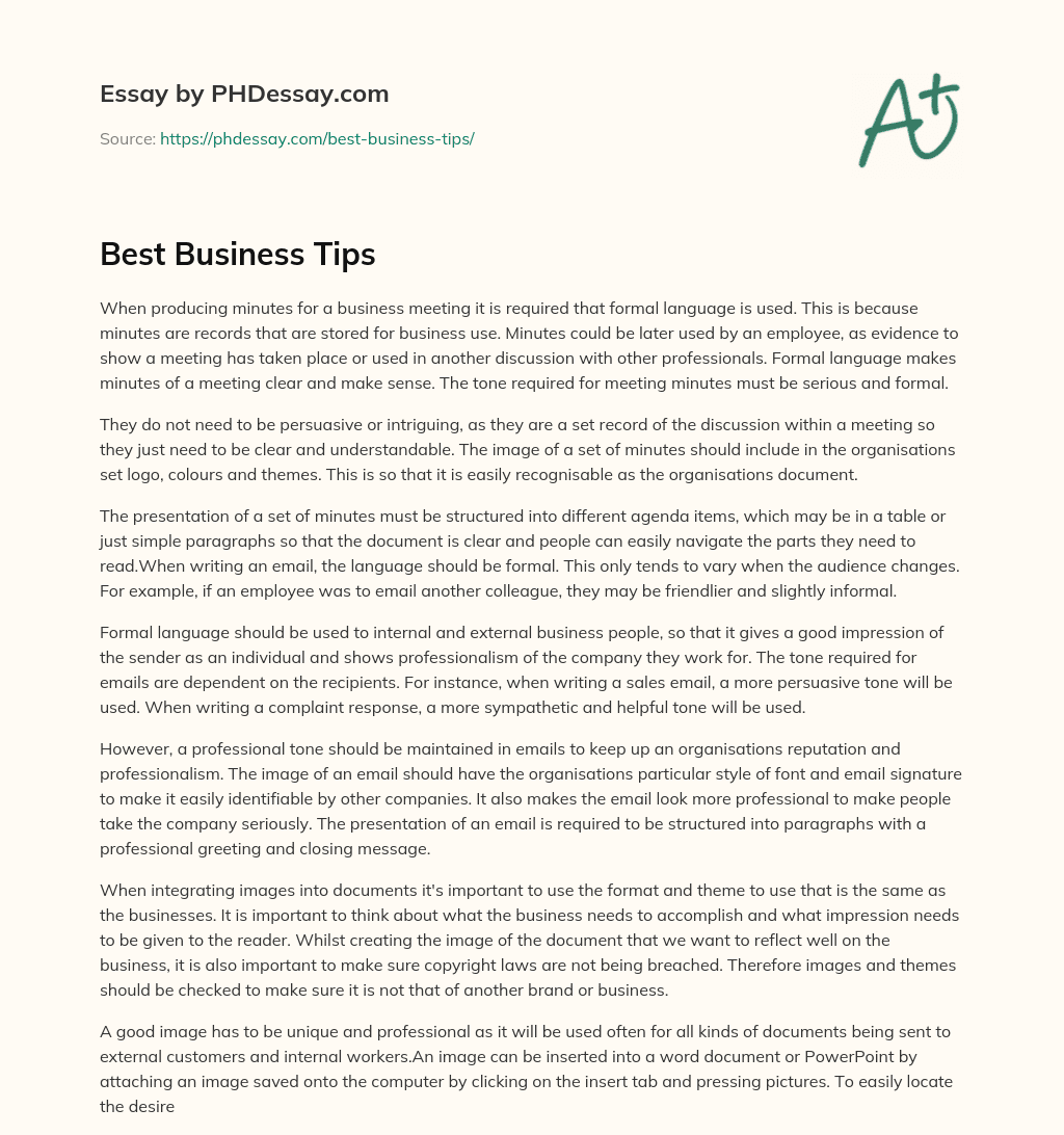 Best Business Tips essay