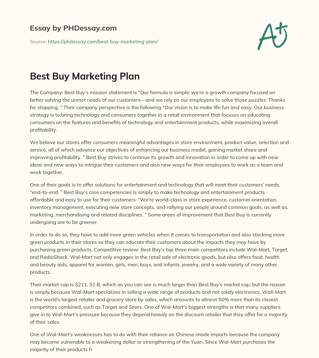 Best Buy Marketing Plan essay