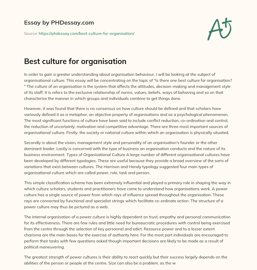 Best culture for organisation essay