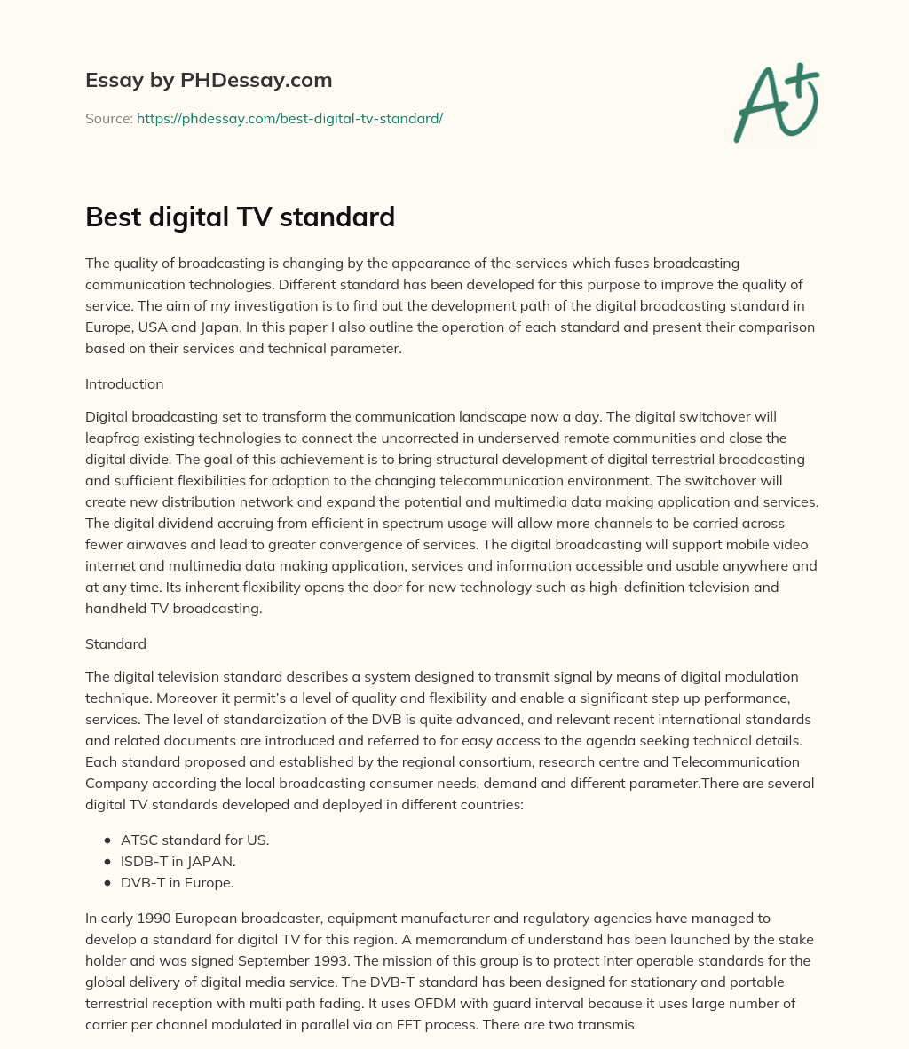 Best digital TV standard essay