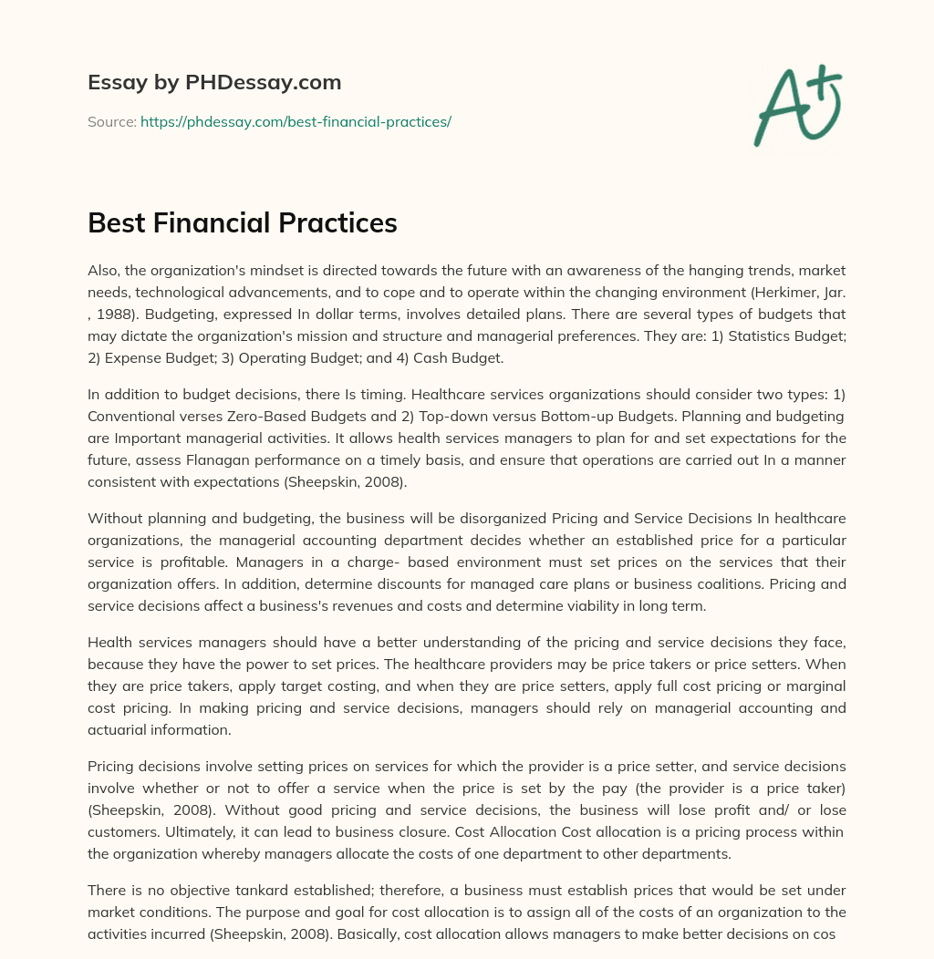 Best Financial Practices essay