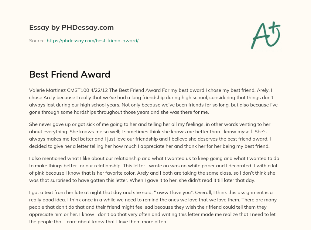 Best Friend Award essay