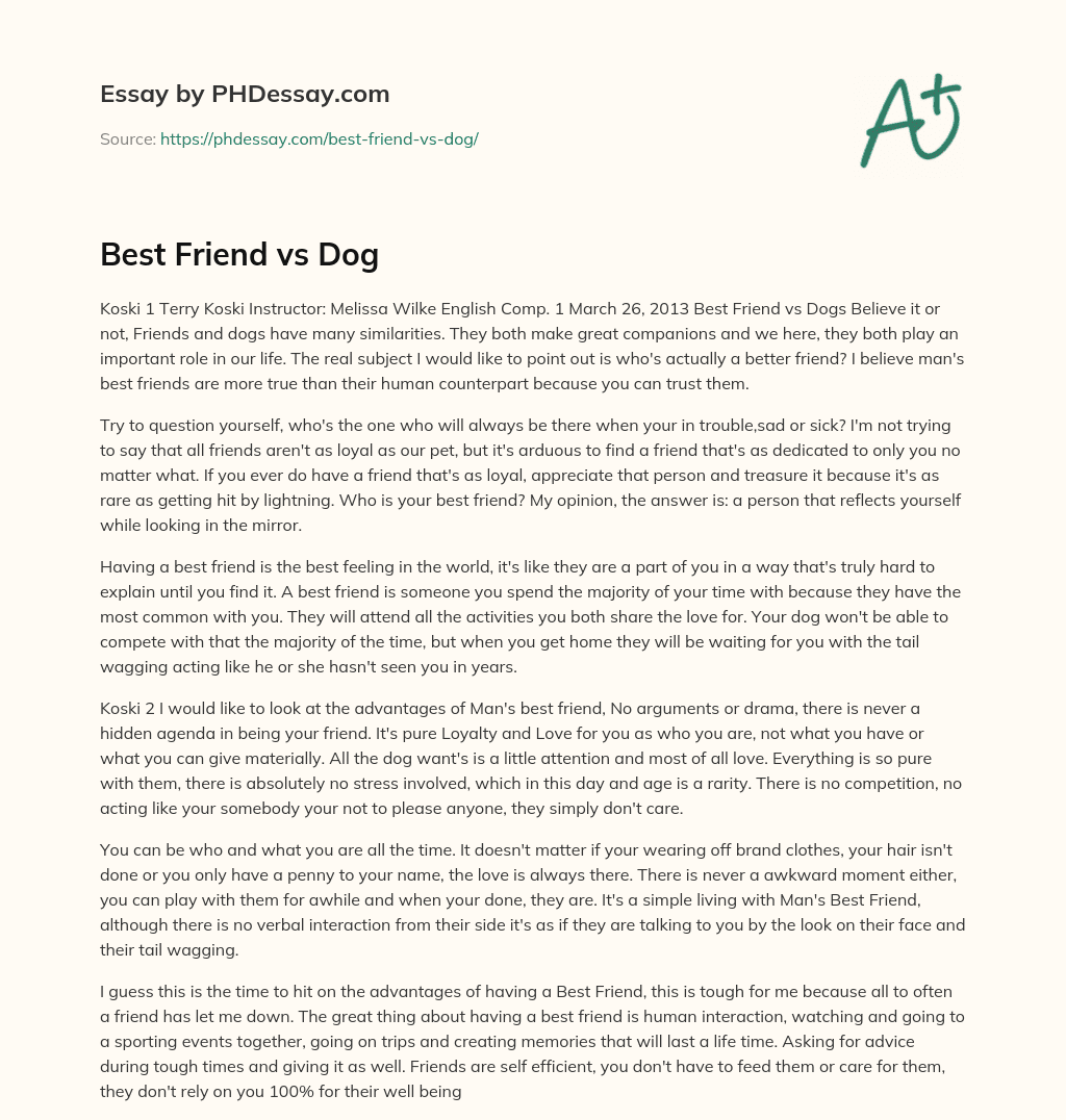 Best Friend vs Dog essay