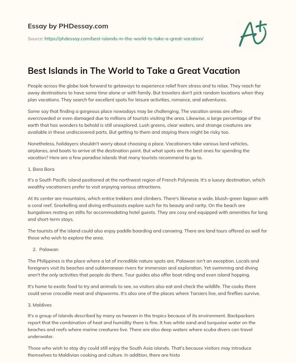 Best Islands in The World to Take a Great Vacation essay
