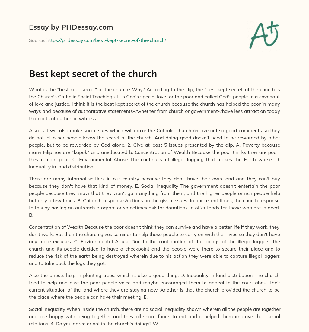 Best kept secret of the church essay