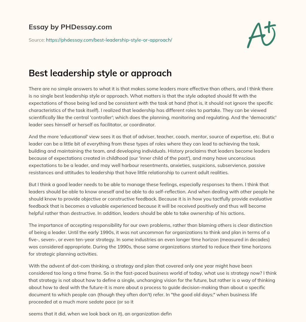 Best leadership style or approach essay