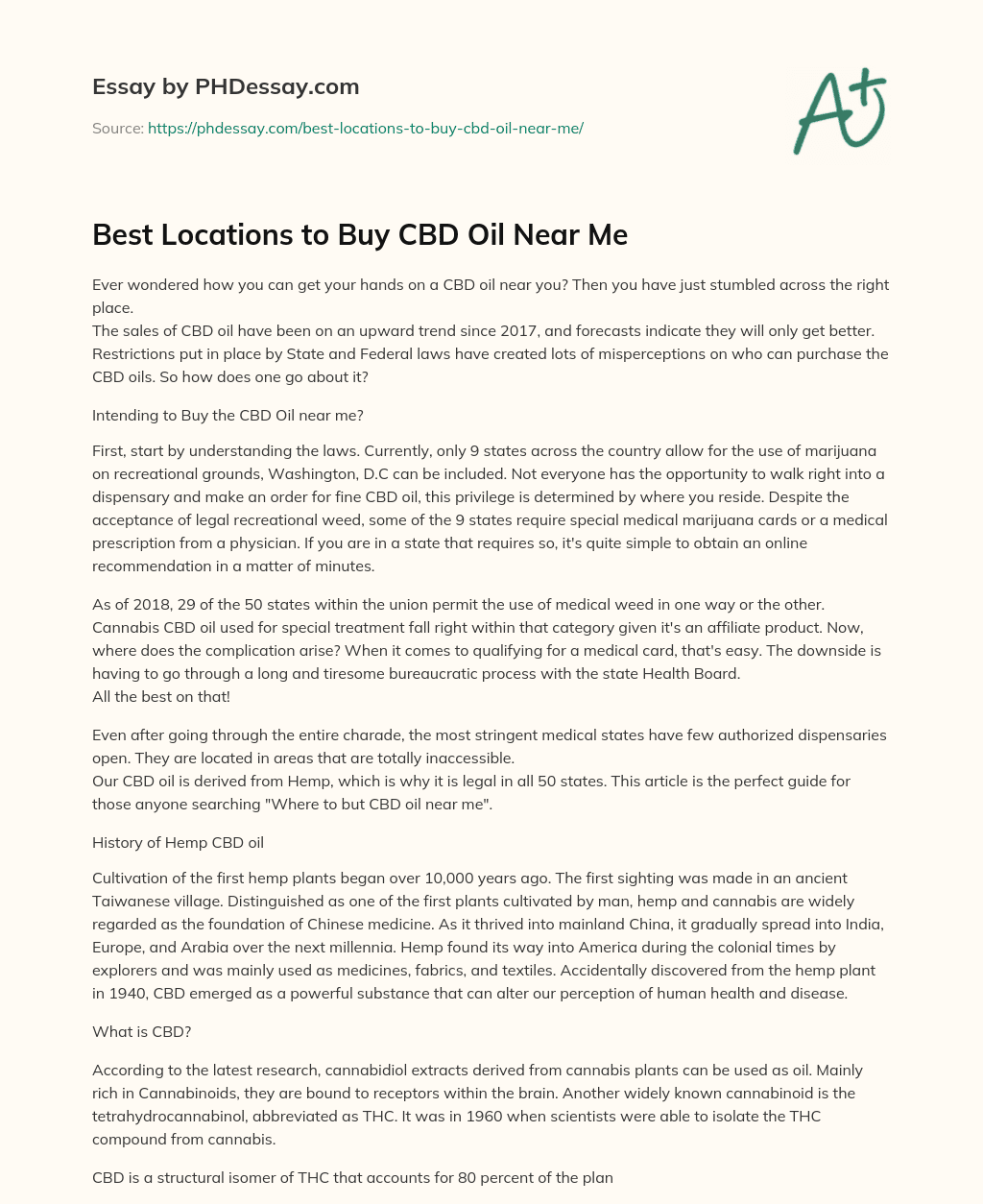 Best Locations to Buy CBD Oil Near Me essay